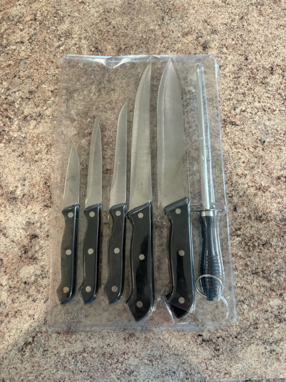 6-Piece Black Handle Knife Set with Sharpener